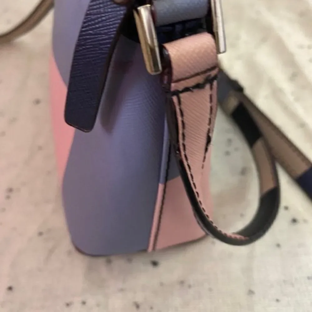 Kate Spade Lane Color Block Pink/Blue/Tan Saffiano Leather crossbody bag